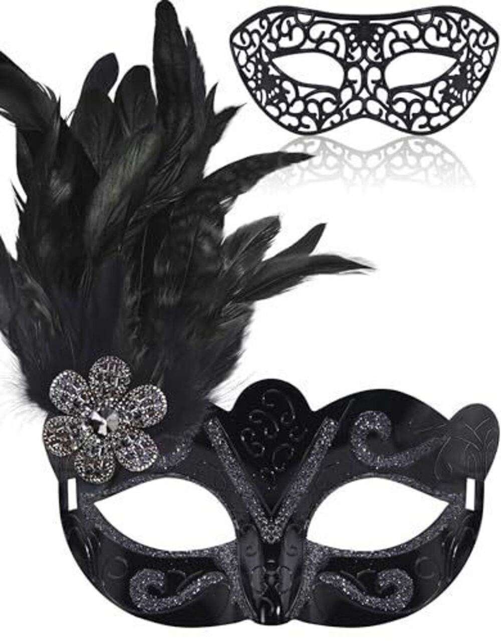 2206 Couple Masquerade Masks Mardi Gras Mask with Feathers Venetian Mask